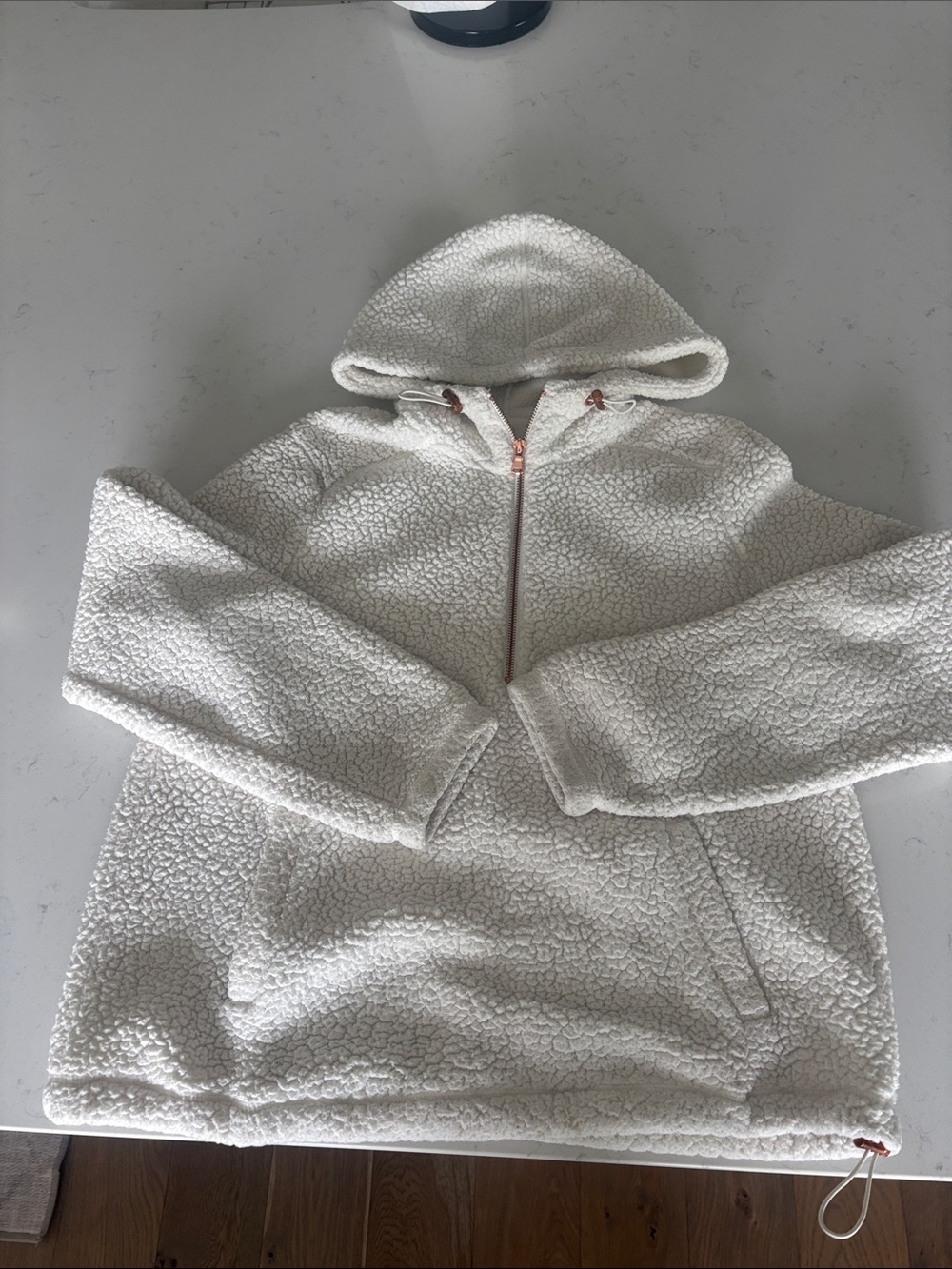 Women’s Cozy White Sherpa Hoodie - Plush 3/4 Zip Front